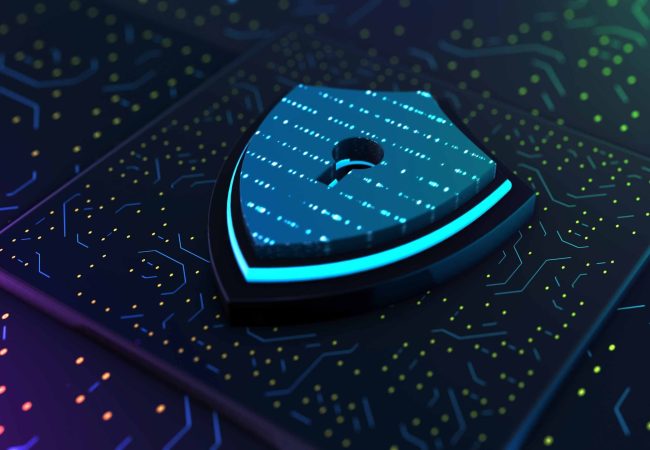 Digital shield 3D rendering stock photo.